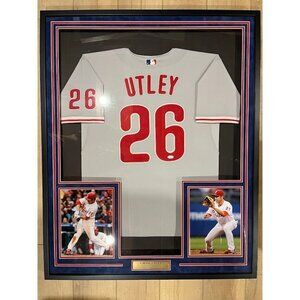 Chase Utley signed Philadelphia Phillies Grey Jersey Framed (FADED SIGNATURE)